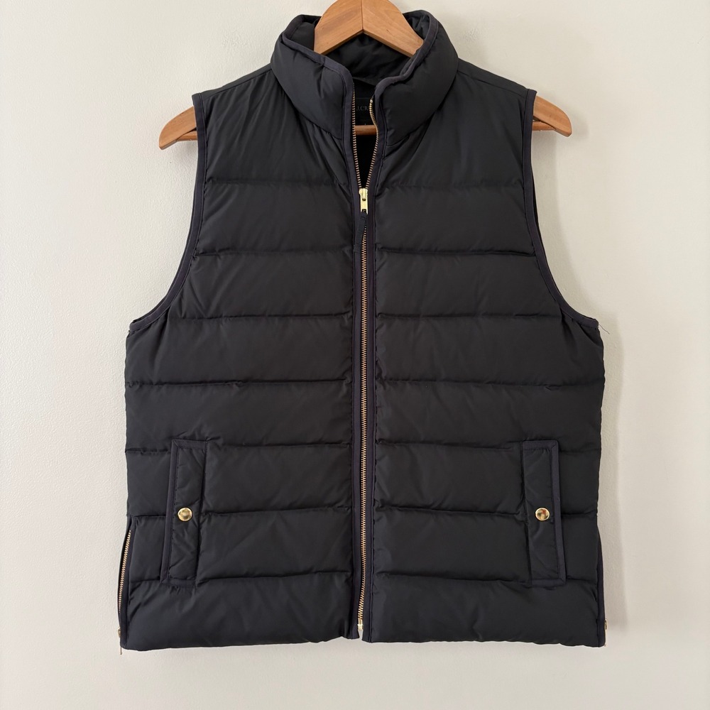 J.Crew Puffer Vest Excursion L Black Quilted Down Full Zip H1622